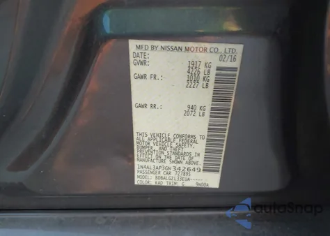 2016 Nissan Altima 2.5/2.5 S/2.5 Sl/2.5 Sr/2.5 Sv from USA, damaged, VIN 1N4AL3AP3GN342649